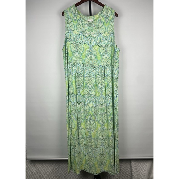 J. Jill Dresses & Skirts - J. Jill Womens 2X Green Paisley Comfy Casual Sleeveless Side Slit Maxi Dress